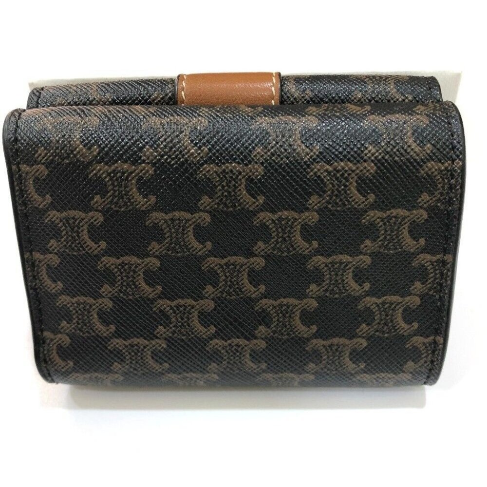 CELINE Triomphe Small trifold Compact wallet Trifold wallet PVC/Leather Brown - Picture 2 of 16